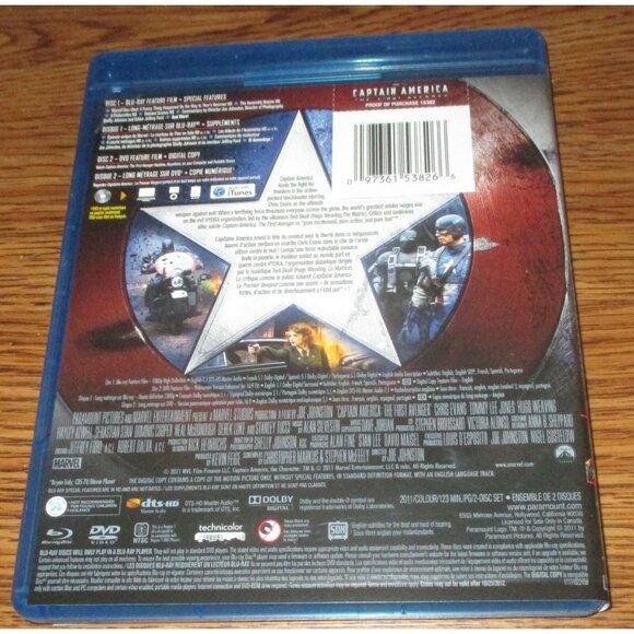 Captain America: The First Avenger (Blu-ray/DVD, 2-Disc Set, 2011, Canadian) - Picture 3 of 3